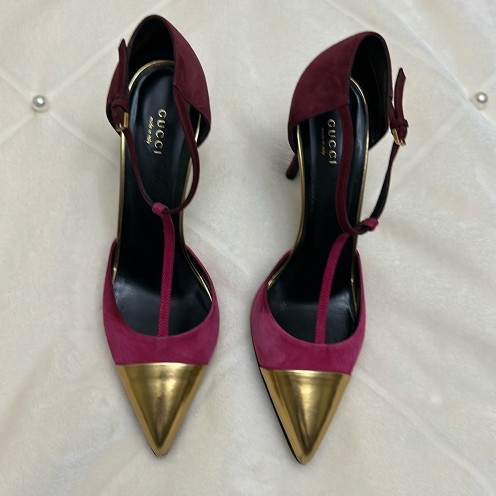Gucci Glow Light T-Strap Suede Size 9 Tri Color